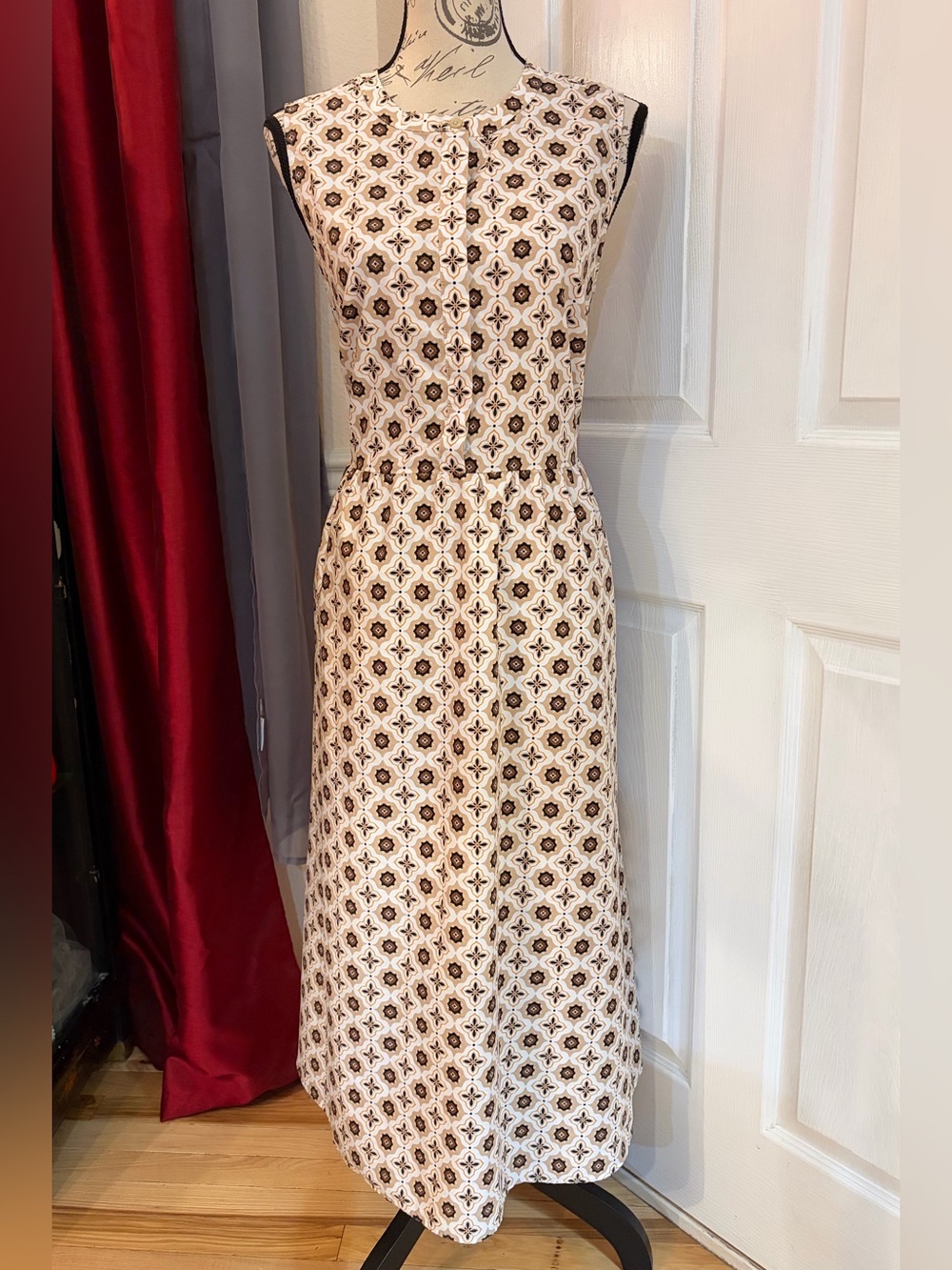 croft & barrow Cream Maxi Dress with Brown Geometric Print